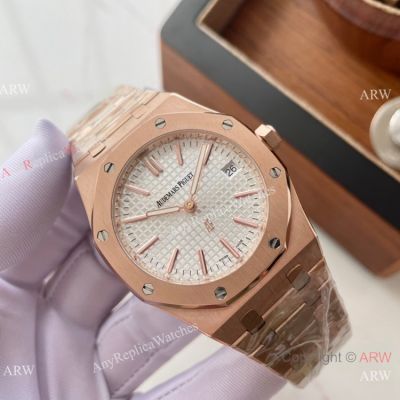 Copy Audemars Piguet Royal Oak Jumbo QUARTZ Watch Rose Gold White Dial